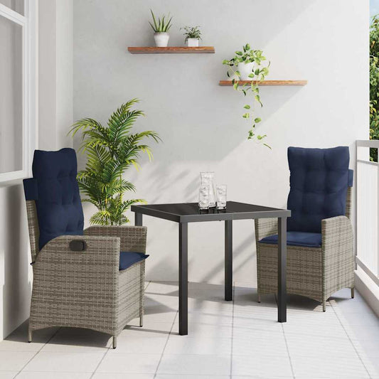 Garden Dining Set 3 pcs Grey and Black Rattan
