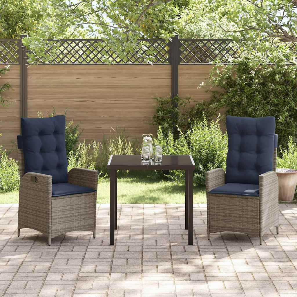 Garden Dining Set with Cushion 3 pcs Grey and Black Rattan