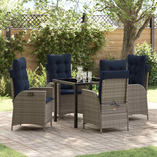 Garden Dining Set 5 pcs Grey and Black Rattan