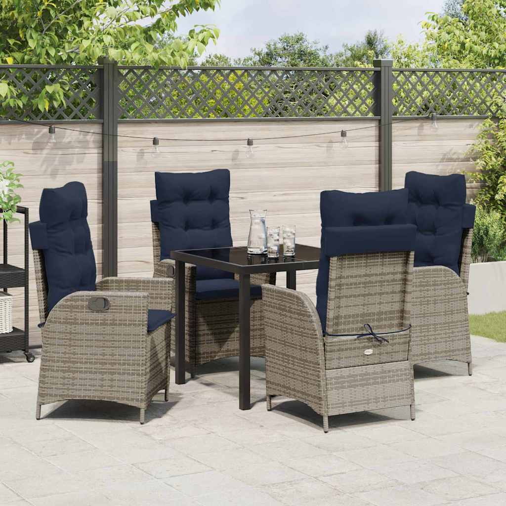 Garden Dining Set with Cushion 5 pcs Grey and Black Rattan
