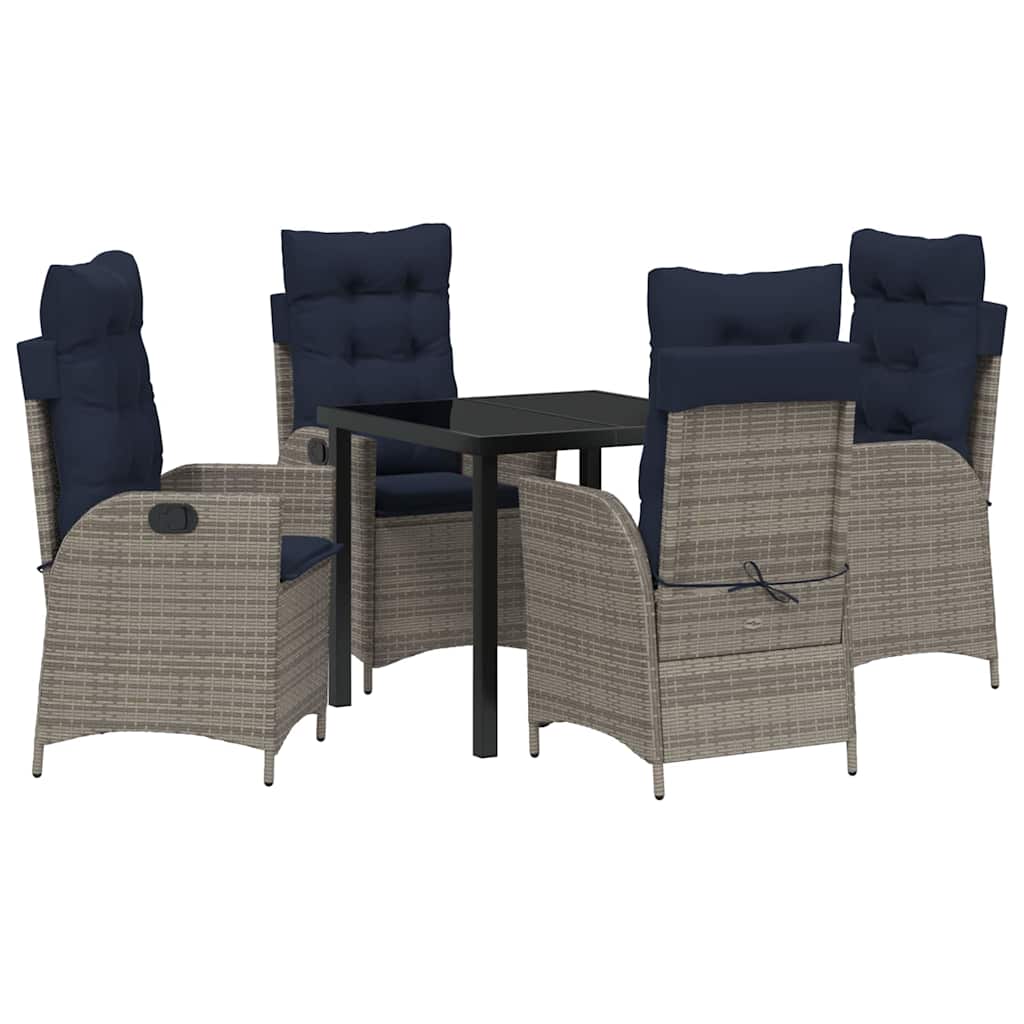 Garden Dining Set with Cushion 5 pcs Grey and Black Rattan