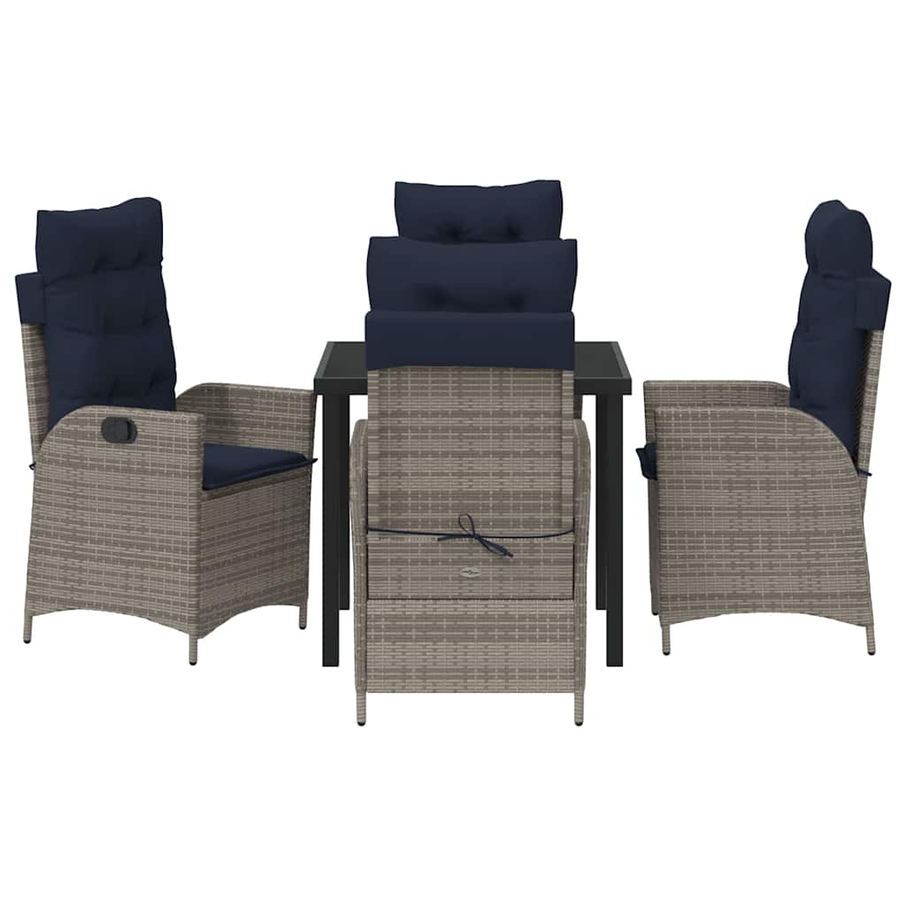 Garden Dining Set with Cushion 5 pcs Grey and Black Rattan