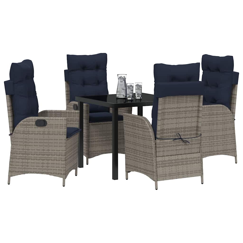 Garden Dining Set with Cushion 5 pcs Grey and Black Rattan