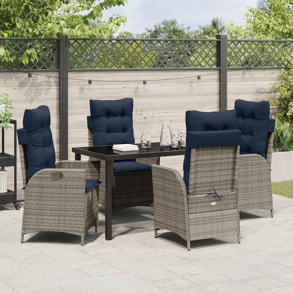 Garden Dining Set with Cushion 5 pcs Grey and Black Rattan