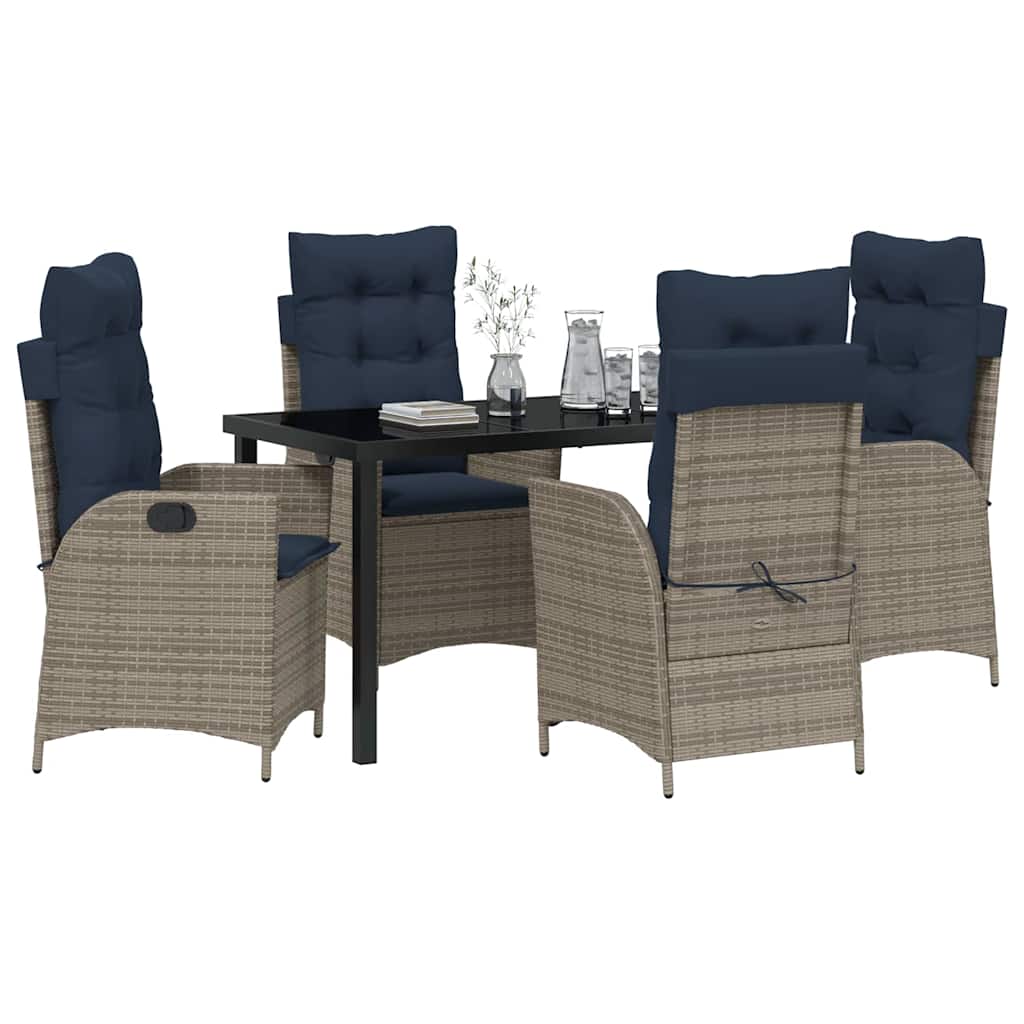 Garden Dining Set with Cushion 5 pcs Grey and Black Rattan