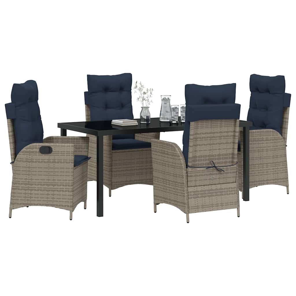 Garden Dining Set with Cushion 5 pcs Grey and Black Rattan