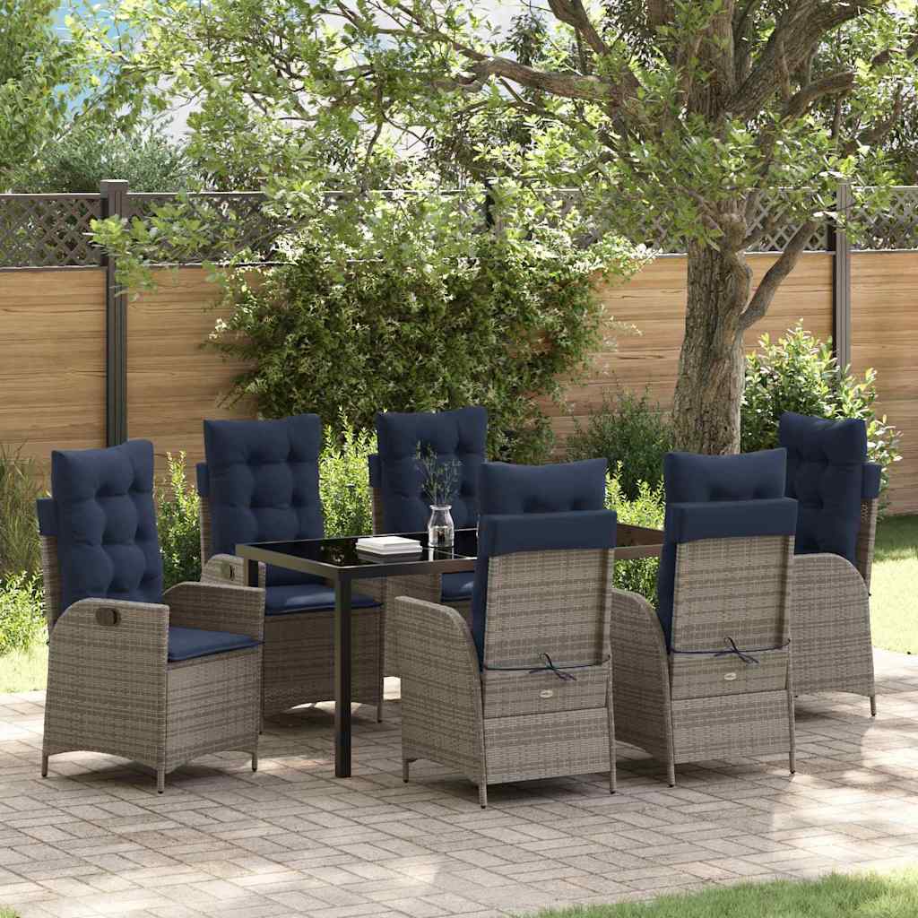 Garden Dining Set with Cushion 7 pcs Grey and Black Rattan