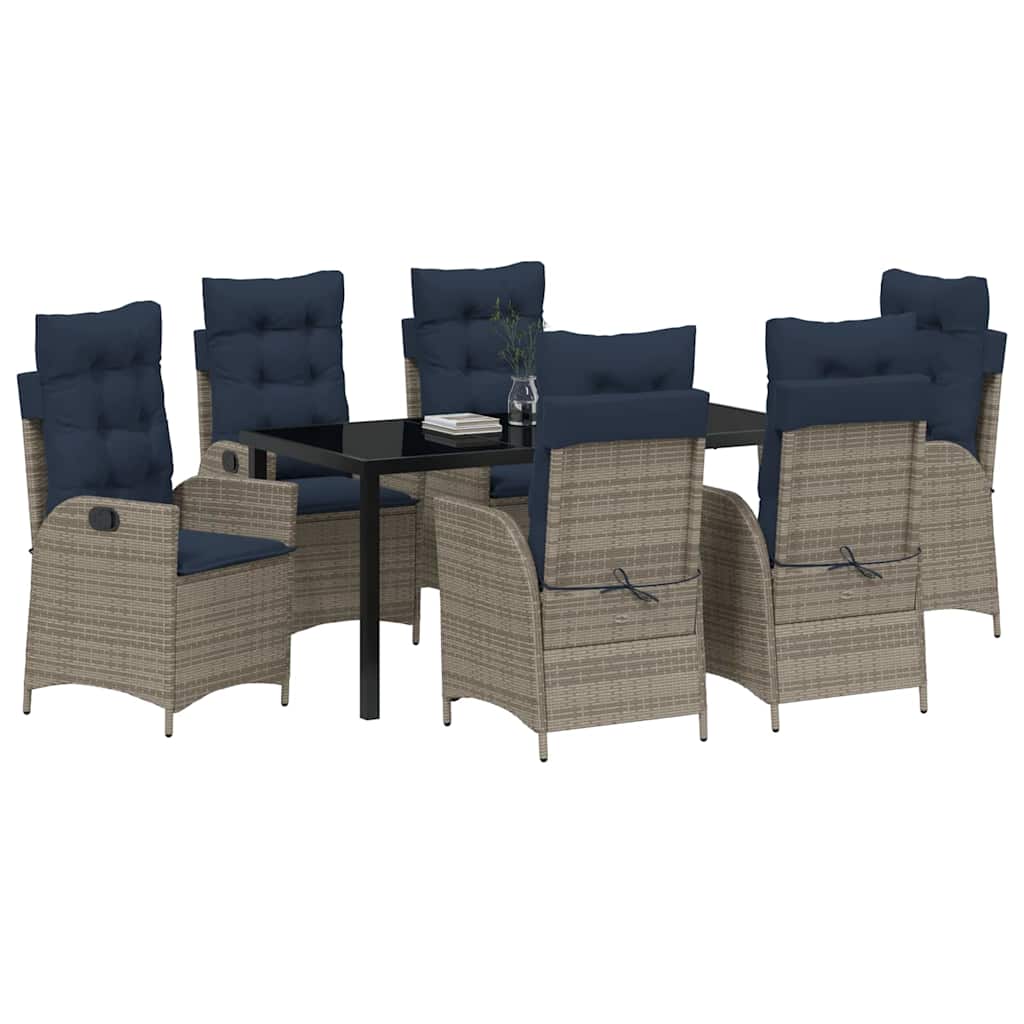 Garden Dining Set with Cushion 7 pcs Grey and Black Rattan