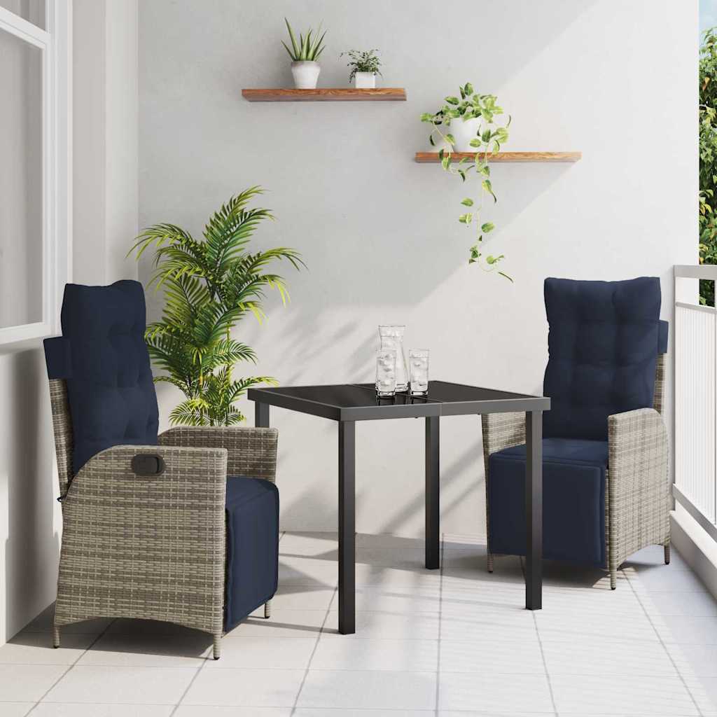 Garden Dining Set with Cushion 3 pcs Grey and Black Rattan
