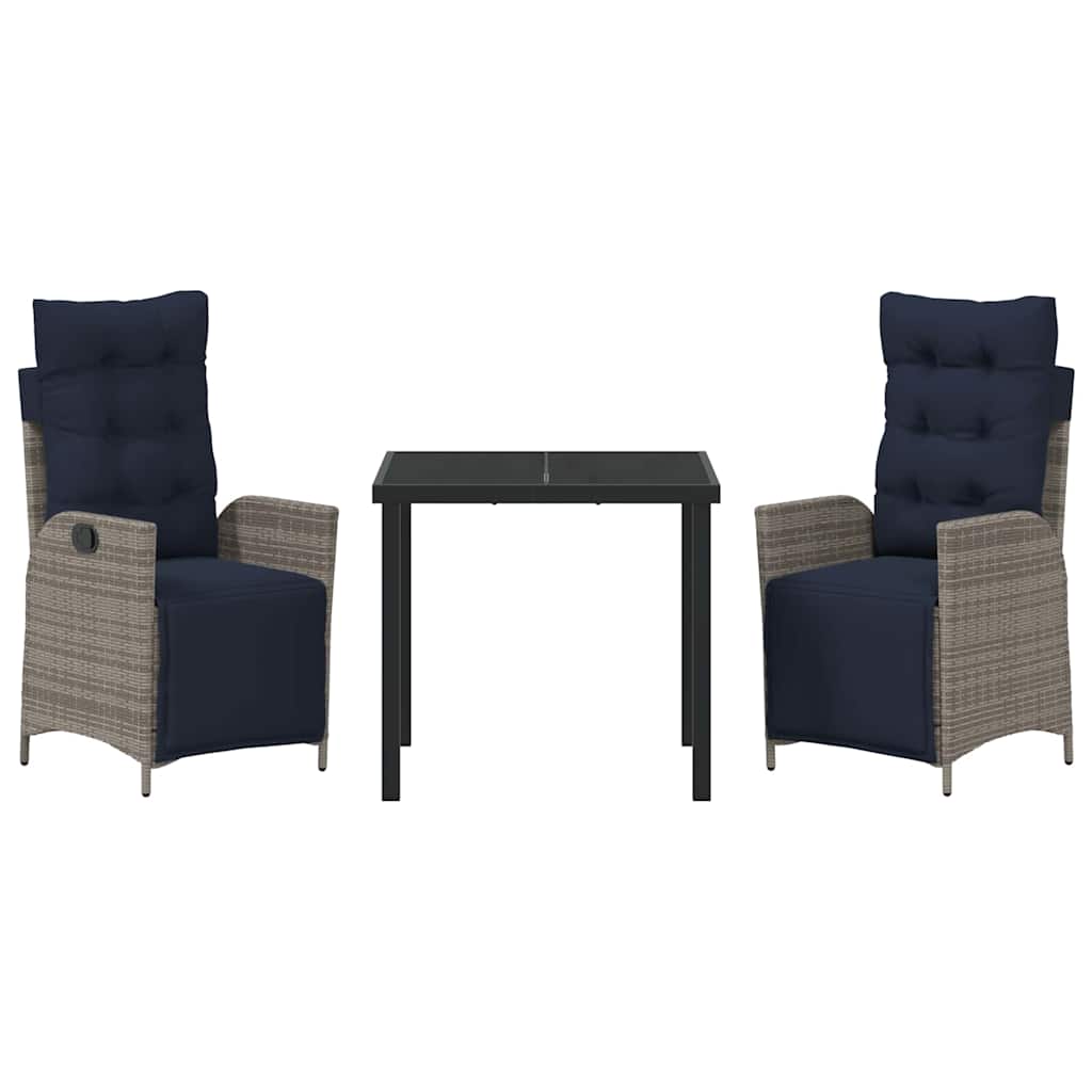 Garden Dining Set with Cushion 3 pcs Grey and Black Rattan