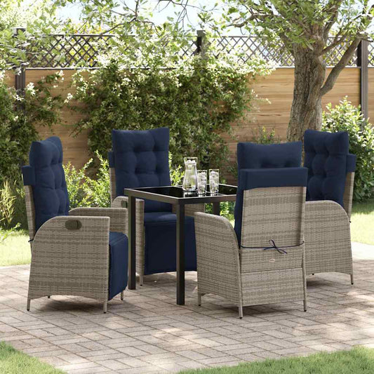 Garden Dining Set 5 pcs Grey and Black Rattan