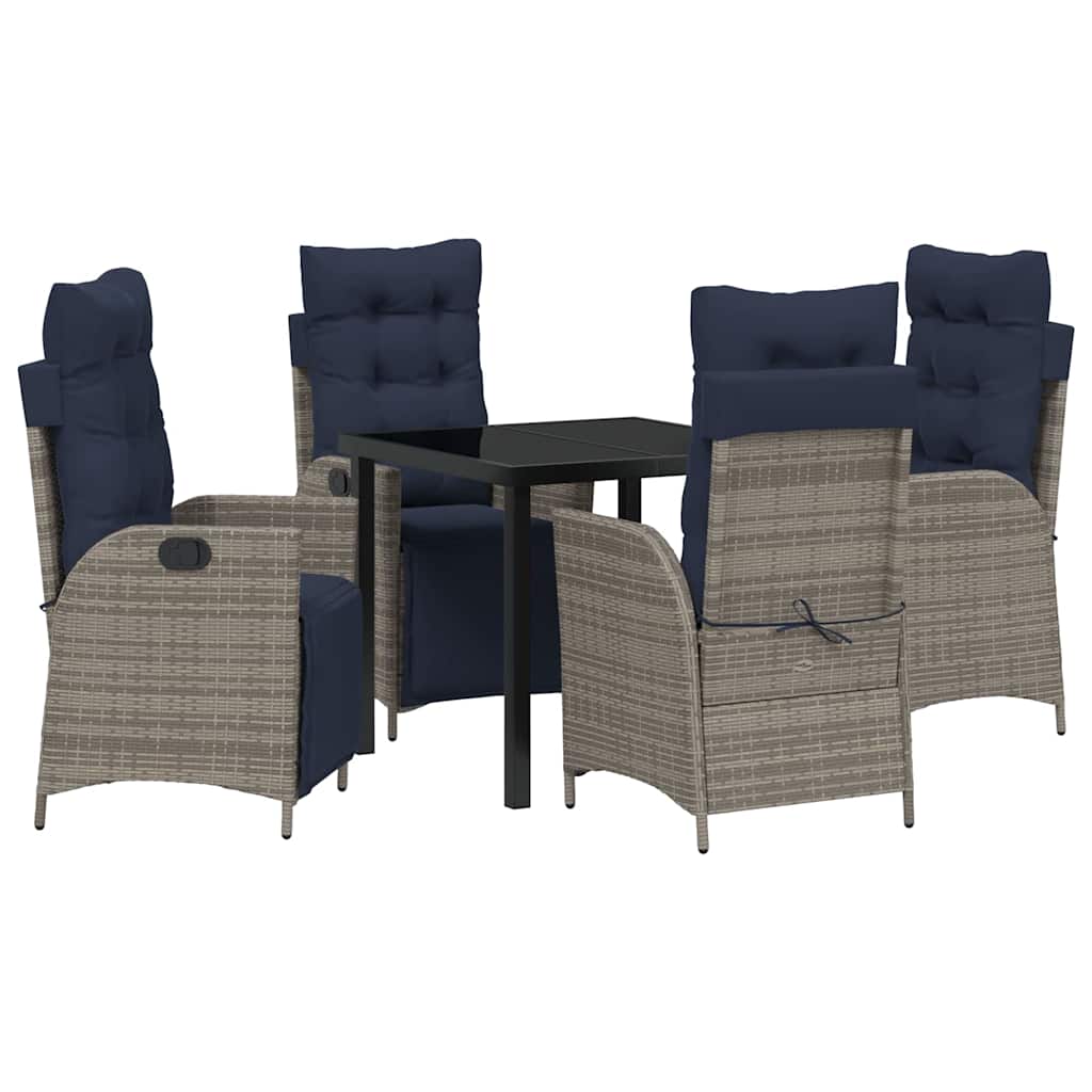 Garden Dining Set with Cushion 5 pcs Grey and Black Rattan