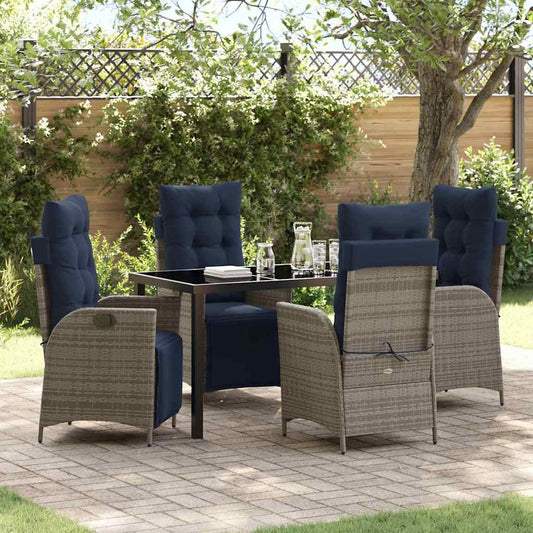 Garden Dining Set 5 pcs Grey and Black Rattan
