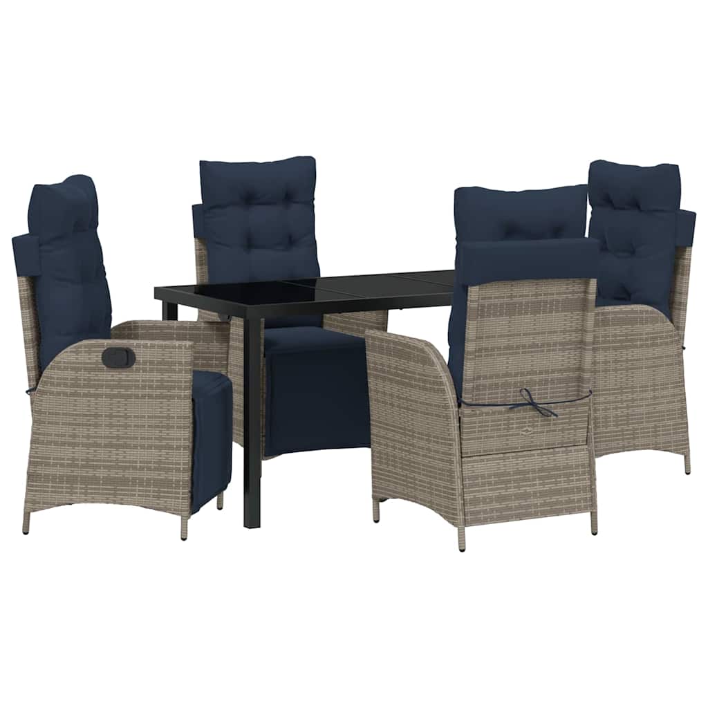 Garden Dining Set with Cushion 5 pcs Grey and Black Rattan