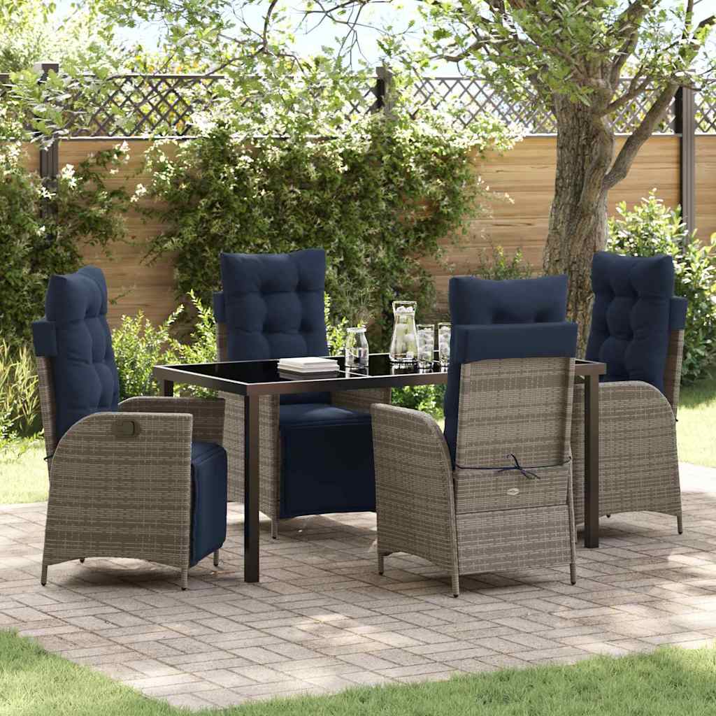 Garden Dining Set with Cushion 5 pcs Grey and Black Rattan