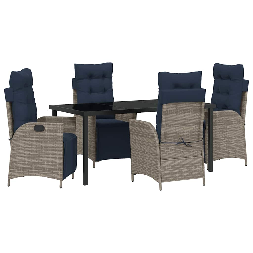 Garden Dining Set with Cushion 5 pcs Grey and Black Rattan