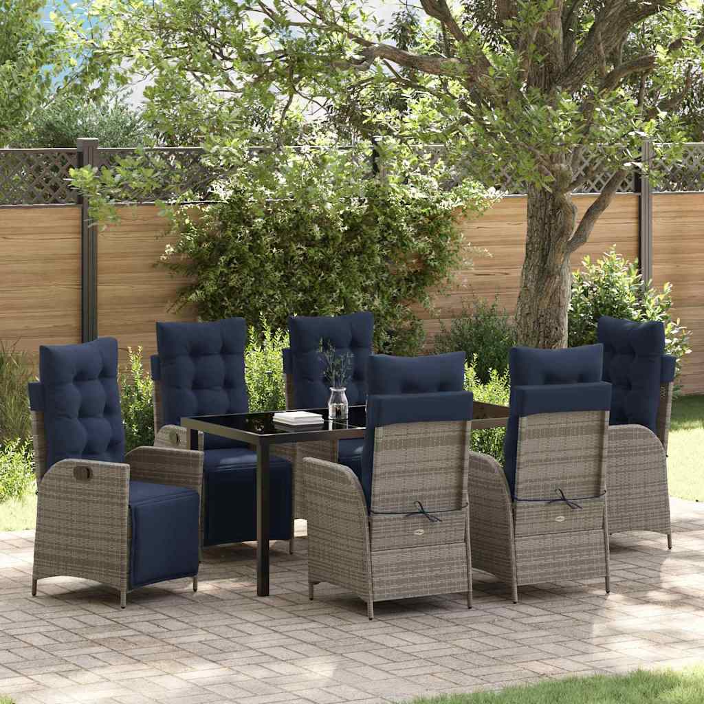 Garden Dining Set with Cushion 7 pcs Grey and Black Rattan