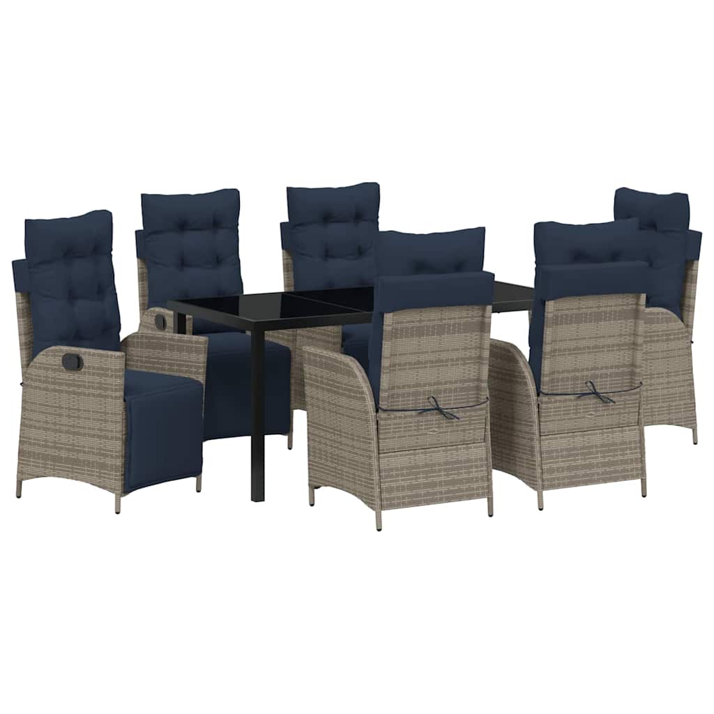Garden Dining Set with Cushion 7 pcs Grey and Black Rattan