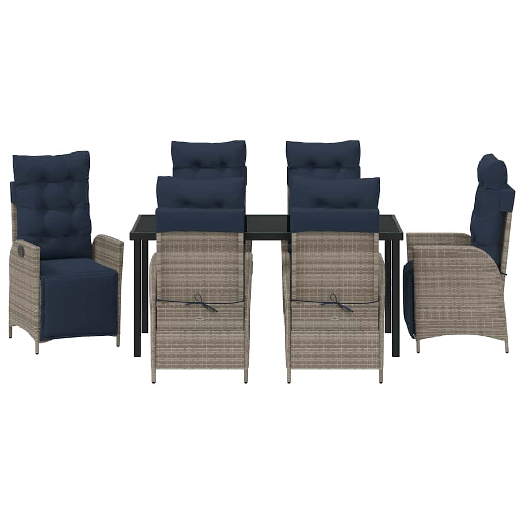 Garden Dining Set with Cushion 7 pcs Grey and Black Rattan