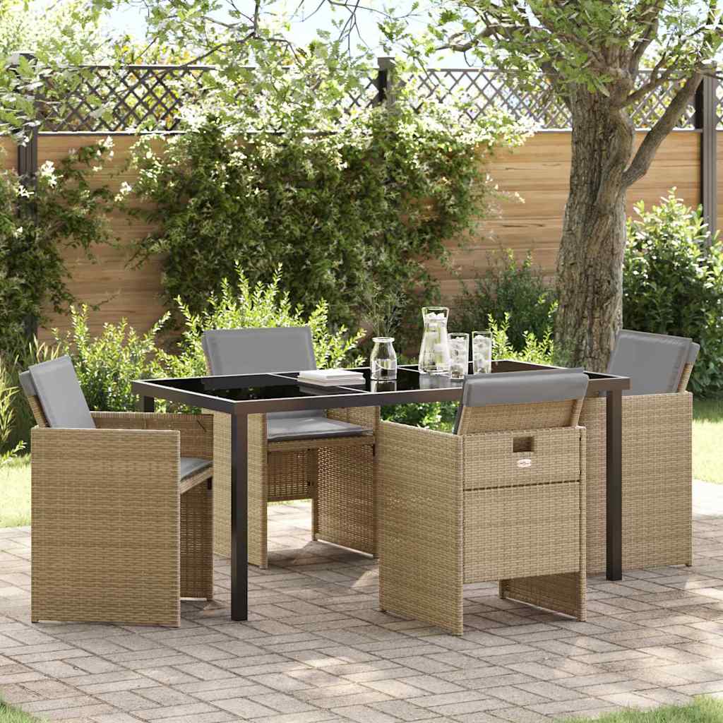 Garden Dining Set 5 pcs Beige Poly Rattan