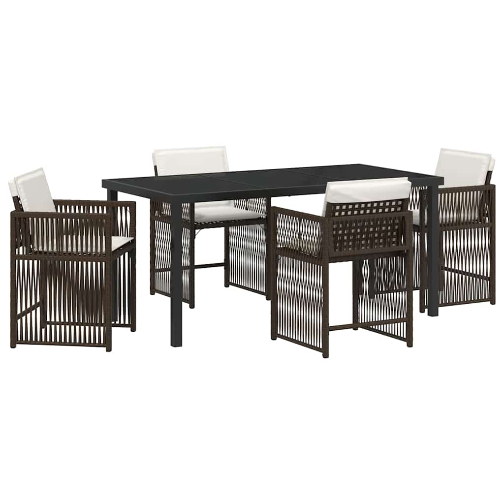 Garden Dining Set 5 pcs Brown Poly Rattan
