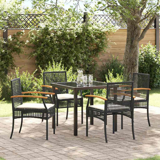 Garden Dining Set 5 pcs Black Rattan