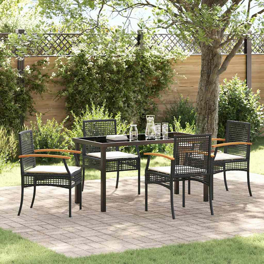 Garden Dining Set 5 pcs Black Rattan