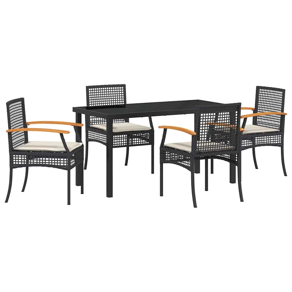 Garden Dining Set with Cushion 5 pcs Black Rattan