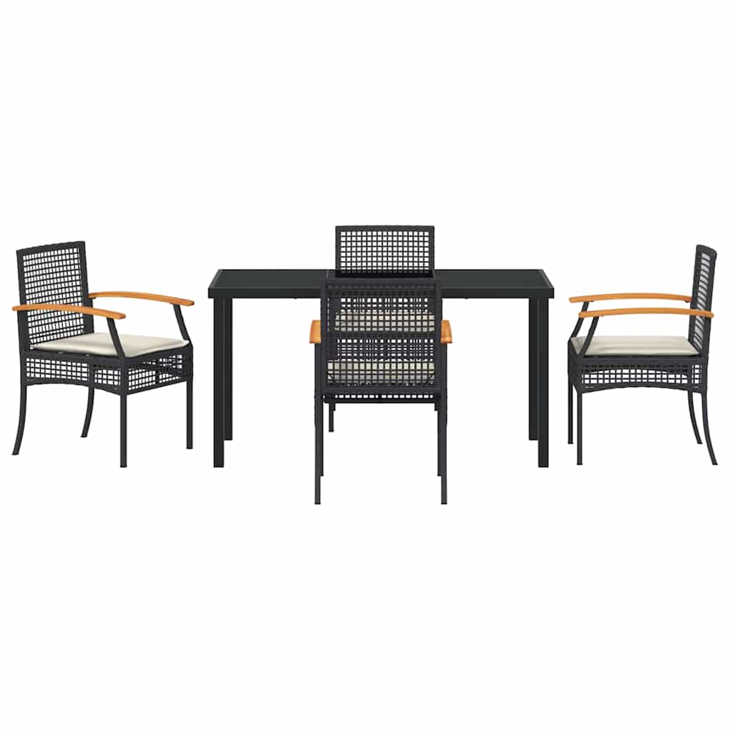 Garden Dining Set with Cushion 5 pcs Black Rattan