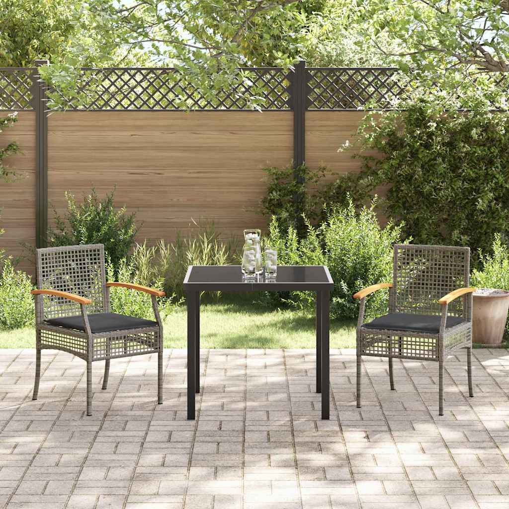 Garden Dining Set with Cushion 3 pcs Grey and Black Rattan