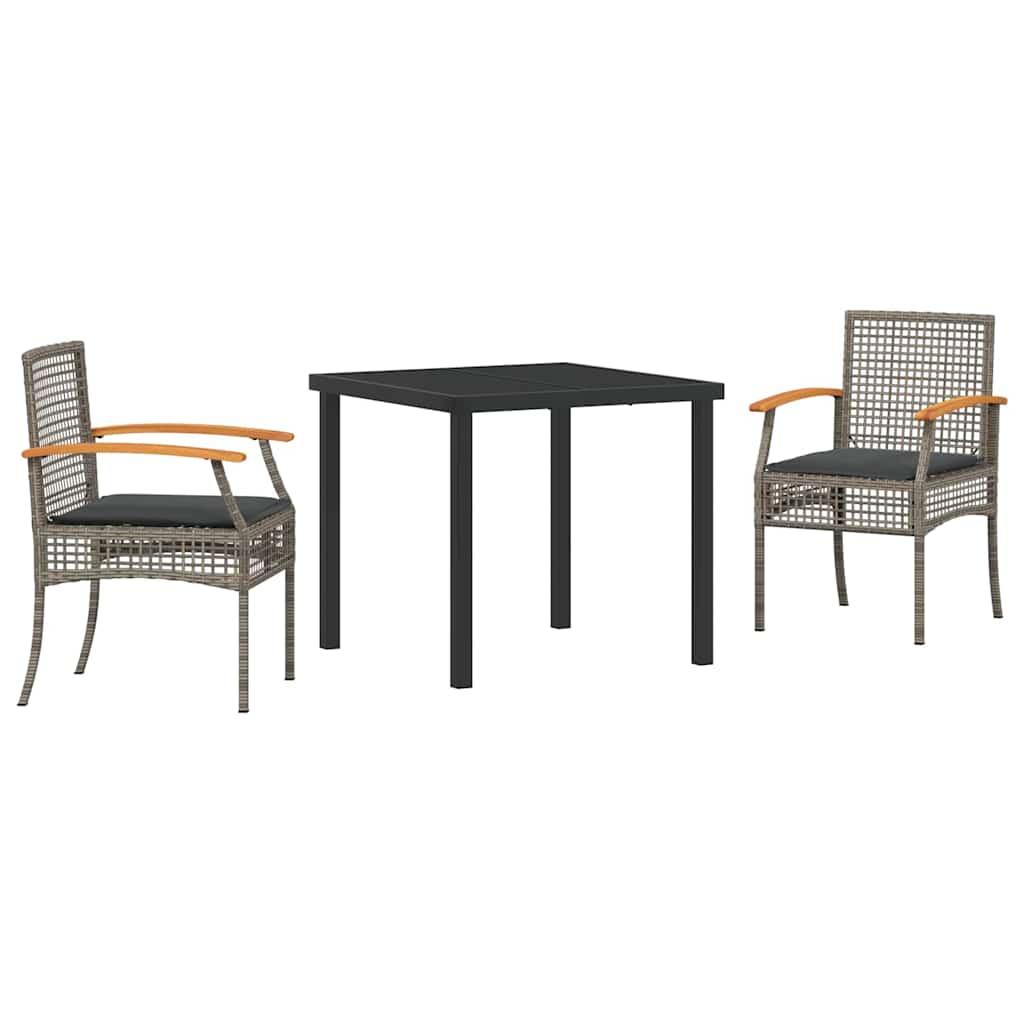 Garden Dining Set with Cushion 3 pcs Grey and Black Rattan