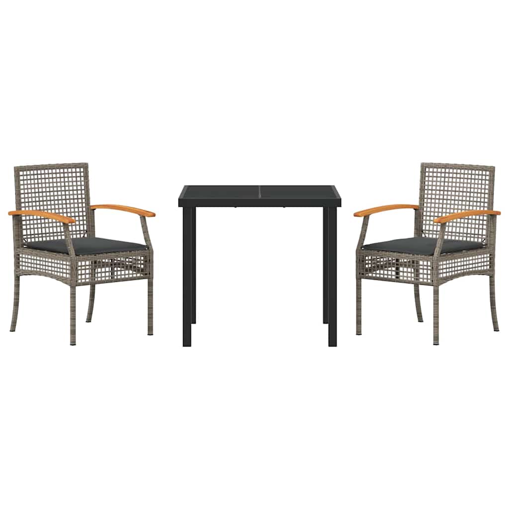 Garden Dining Set with Cushion 3 pcs Grey and Black Rattan