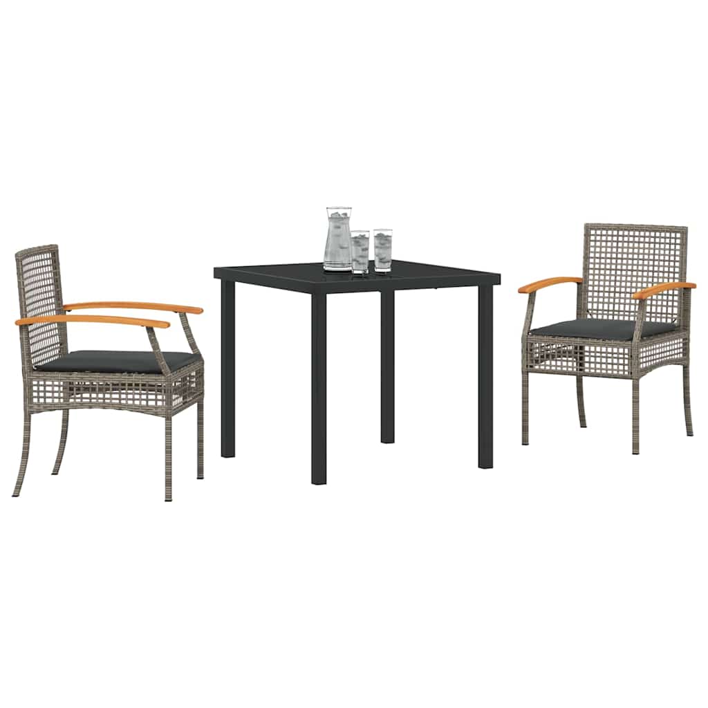 Garden Dining Set with Cushion 3 pcs Grey and Black Rattan