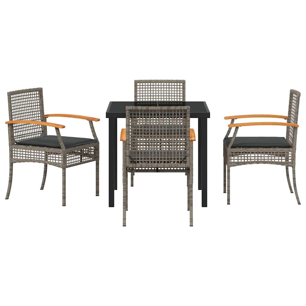 Garden Dining Set 5 pcs Grey and Black Rattan