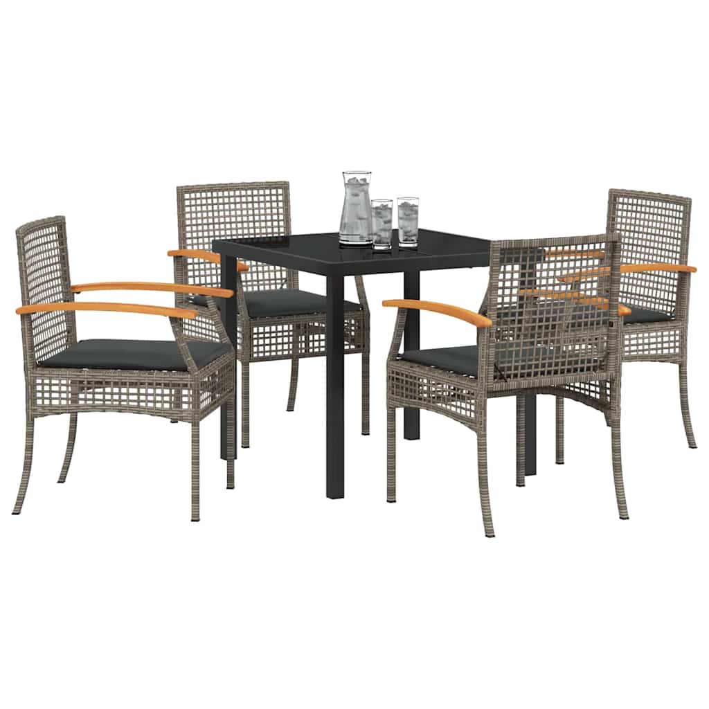 Garden Dining Set 5 pcs Grey and Black Rattan