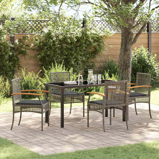 Garden Dining Set 5 pcs Grey and Black Rattan