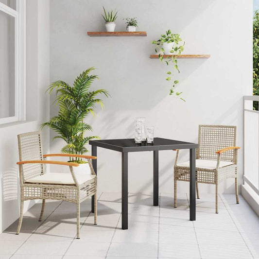 Garden Dining Set 3 pcs Beige and Black Rattan