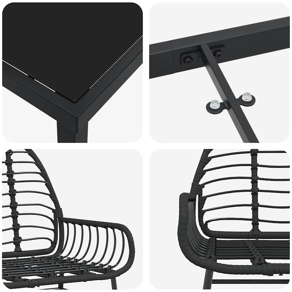 Garden Dining Set 3 pcs Black Poly Rattan