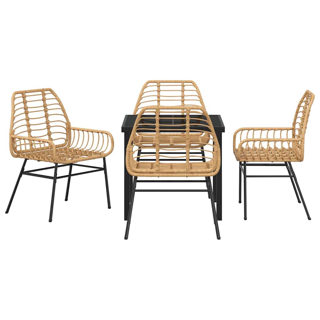 Garden Dining Set 5 pcs Brown Poly Rattan