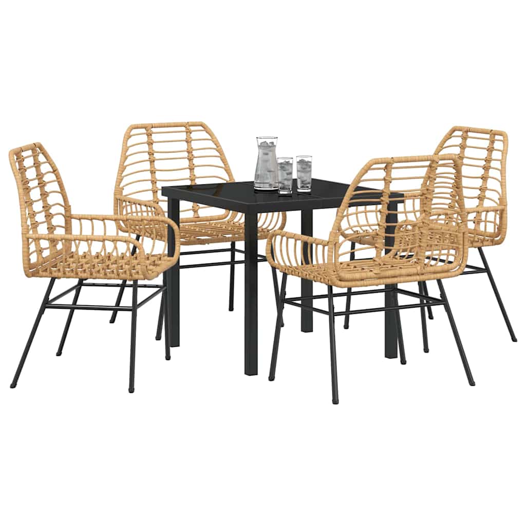 Garden Dining Set 5 pcs Brown Poly Rattan