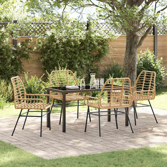 Garden Dining Set 5 pcs Brown Poly Rattan