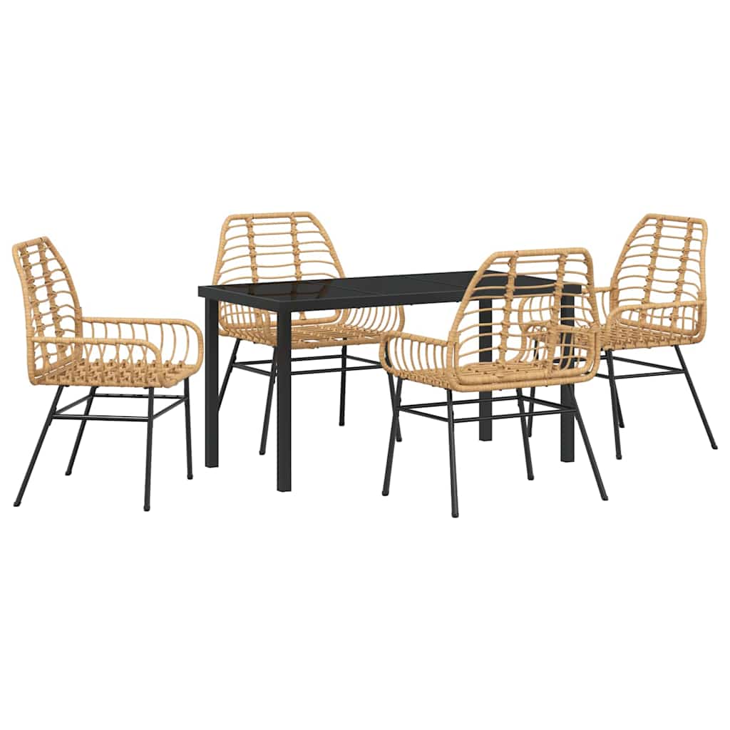 Garden Dining Set 5 pcs Brown Poly Rattan