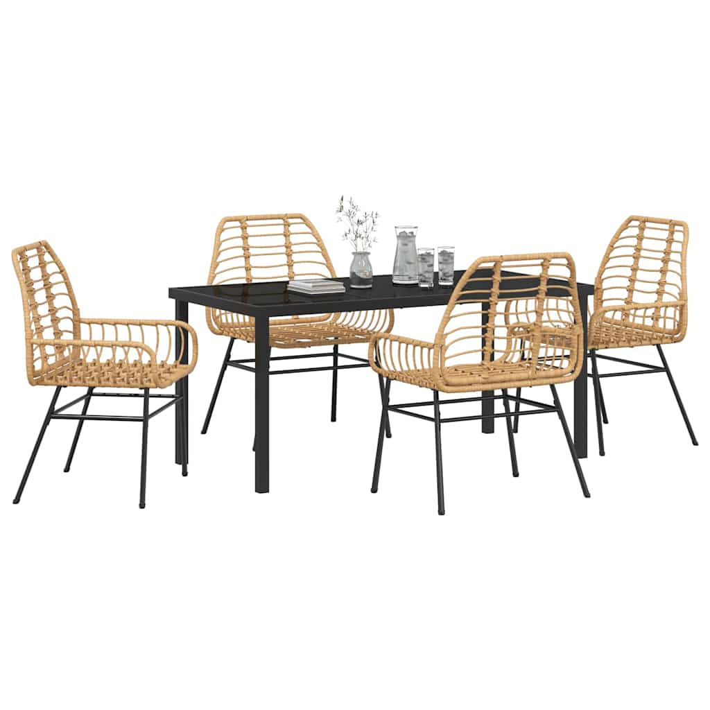 Garden Dining Set 5 pcs Brown Poly Rattan