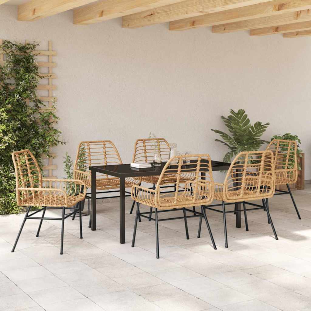 Garden Dining Set 7 pcs Brown Poly Rattan