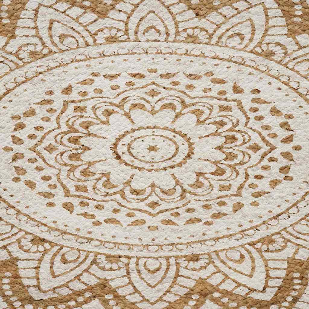 Area Rugs Floral Natural with White Print 100 x 152 cm Jute