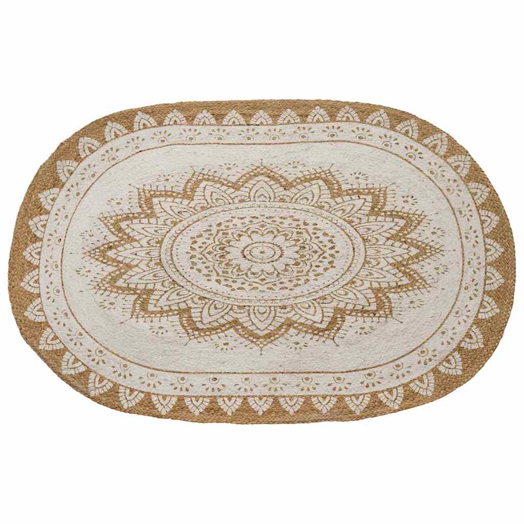 Area Rugs Floral Natural with White Print 100 x 152 cm Jute
