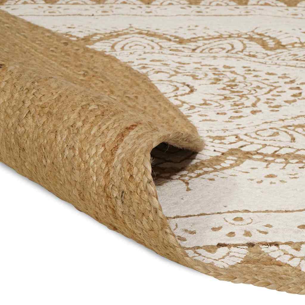 Area Rugs Floral Natural with White Print 152 x 245 cm Jute