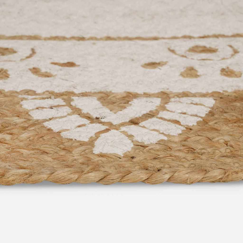 Area Rugs Floral Natural with White Print 205 x 305 cm Jute