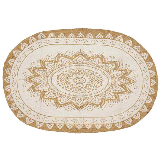 Area Rugs Floral Natural with White Print 205 x 305 cm Jute