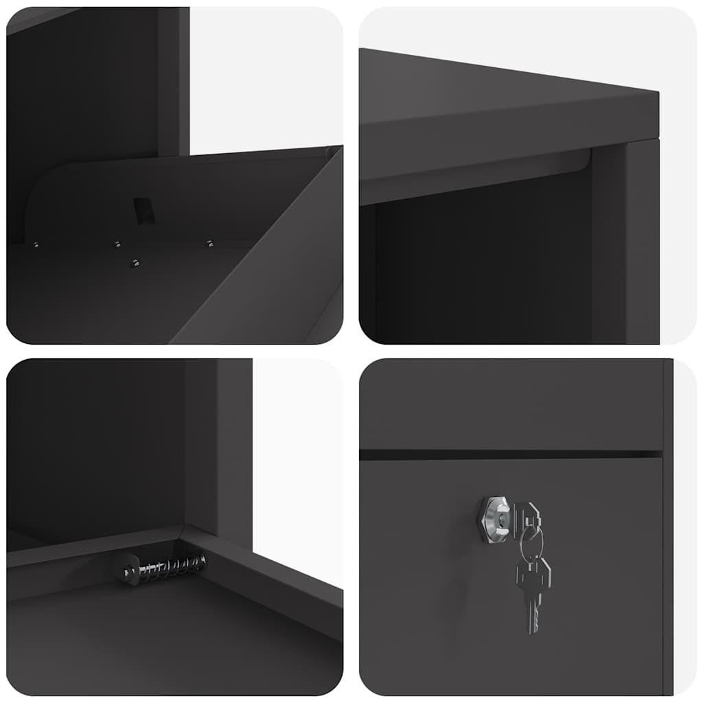Parcel Drop Box with Storage Black 44 x 22 x 82 cm Steel